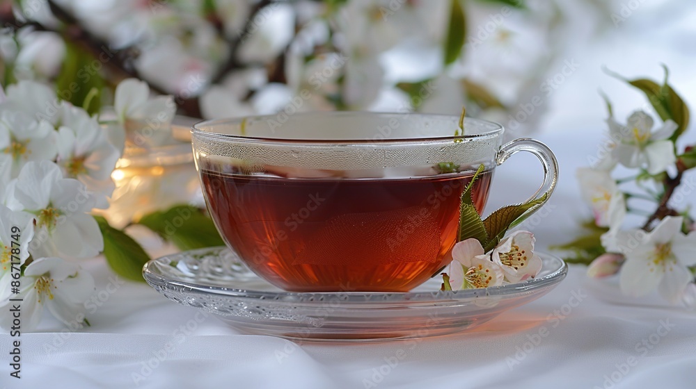 A Cup of Tea with Spring Blossoms