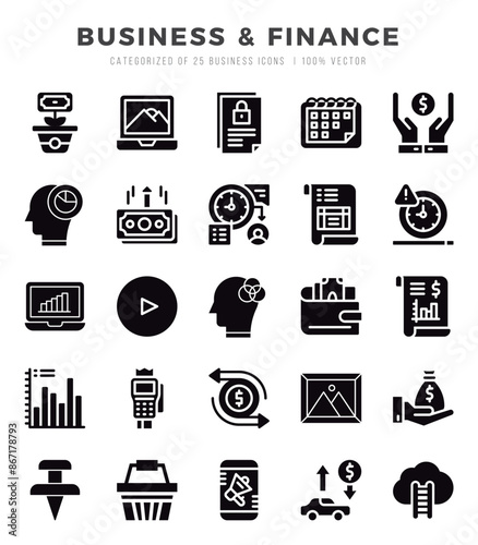 Set of Business & Finance Icons. Simple Glyph art style icons pack.