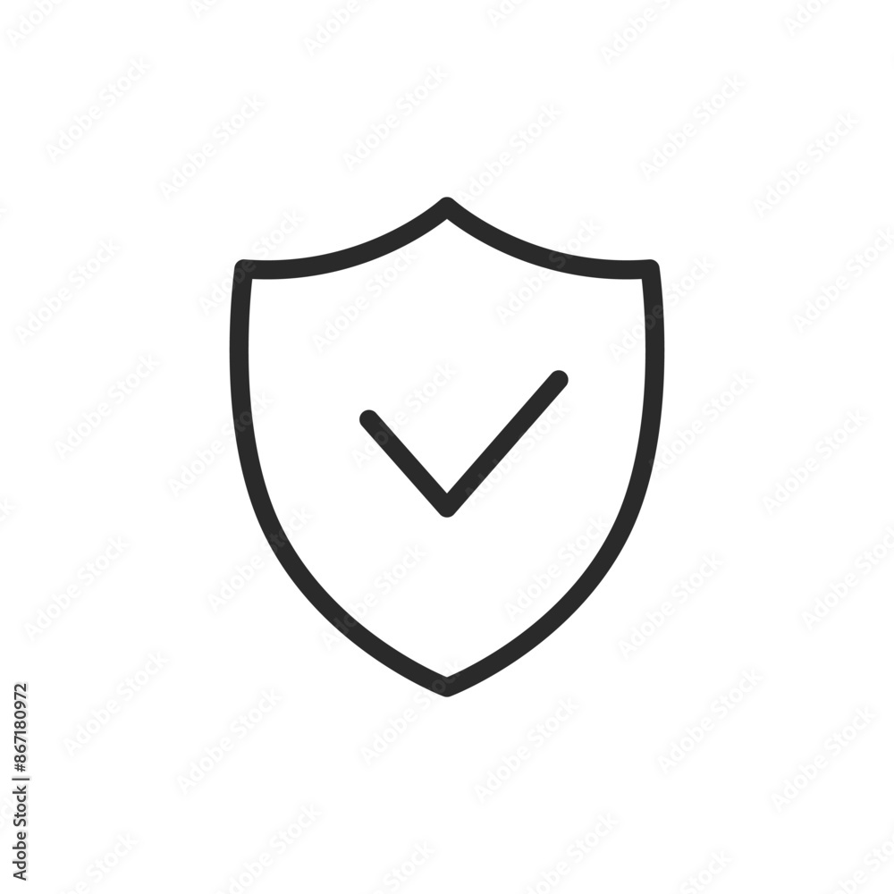 Shield with checkmark, linear style icon. verified protection and security. Editable stroke width. Shield with checkmark, linear style icon. verified protection and security. Editable stroke width.