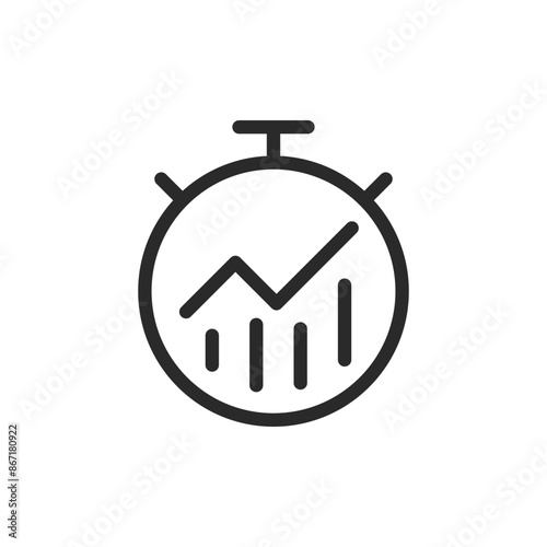 Stopwatch with graph, linear style icon. Performance tracking or timed analysis. Editable stroke width.