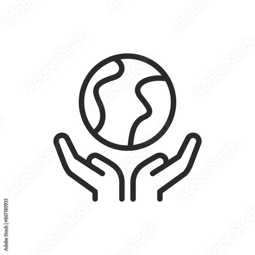 Hands holding earth, linear style icon. Hands holding a globe, care for the planet, environmental protection, and global responsibility. Editable stroke width