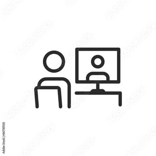 Video conference, linear style icon. remote communication via video call for meetings or discussions. Editable stroke width