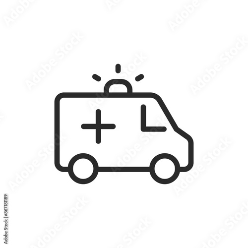 Ambulance, linear style icon. Represents emergency medical services. Editable stroke width