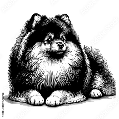 Hand drawn Cute Pomeranian dog in full-body, vector sketch isolated on white background.	