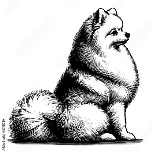 Hand drawn Cute Pomeranian dog in full-body, vector sketch isolated on white background.	