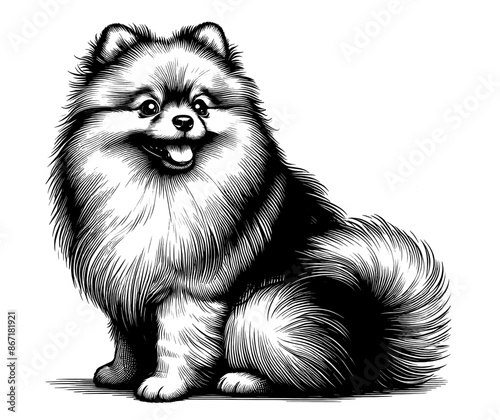 Hand drawn Cute Pomeranian dog in full-body, vector sketch isolated on white background.	