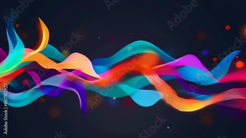 Colorful flowing abstract waves against a dark background. Fluid shapes in vibrant hues of blue, orange, pink, and teal intertwine and overlap, creating a dynamic and energetic composition.	