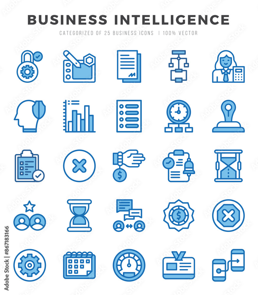 Simple Set of Business Intelligence Related Vector Two Color Icons. Simple Set of Business Intelligence Related Vector Two Color Icons.