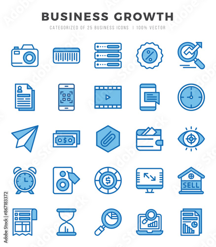 Set of Two Color Business Growth Icons. Two Color art icon. Vector illustration