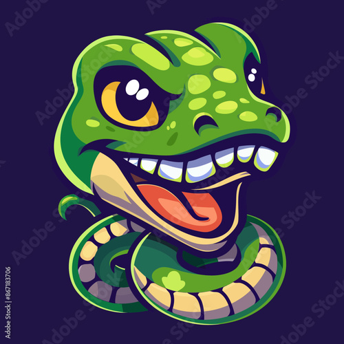 cartoon character logo, Anaconda, winking, smiling, 2d, vector illustration, mascot logo