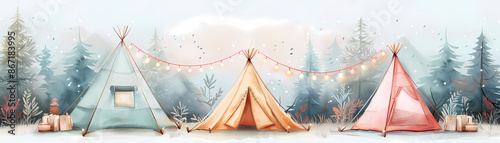 Wallpaper Mural Three colorful tents in a dreamy forest setting. Torontodigital.ca