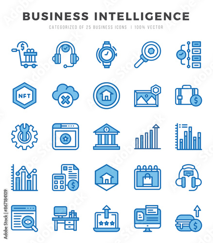 Business Intelligence Two Color icons collection. Two Color icons pack. Vector illustration