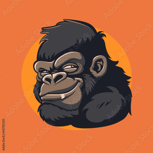 cartoon character logo, Gorilla, winking, smiling, 2d, vector illustration, mascot logo