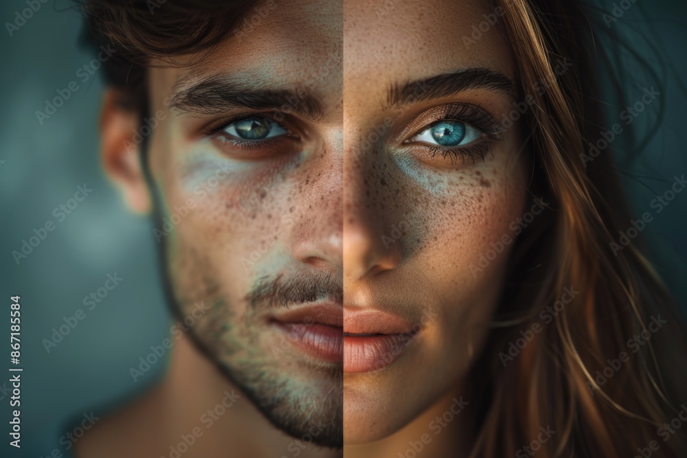 Close up portrait of a man and woman with blue eyes Close up portrait of a man and woman with blue eyes