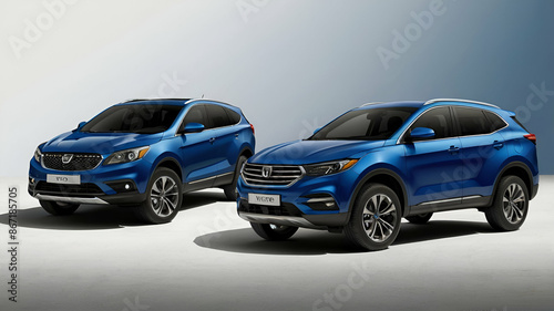 realistic vector blue car SUV with isolated white background.