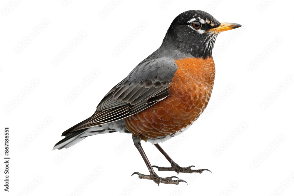 Wild american robin bird isolated on transparent background