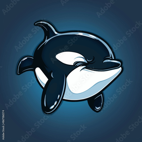 cartoon character logo, Orca, winking, smiling, 2d, vector illustration, mascot logo