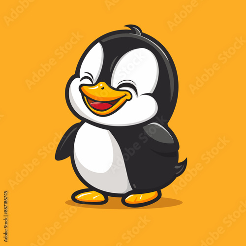 cartoon character logo, Penguin, winking, smiling, 2d, vector illustration, mascot logo
