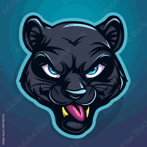 cartoon character logo, Panther, winking, smiling, 2d, vector illustration, mascot logo