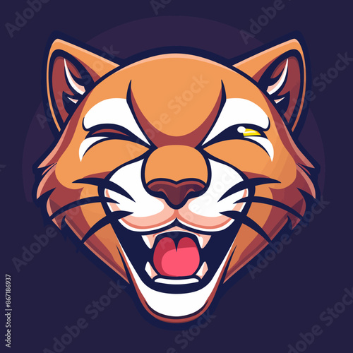 cartoon character logo, Puma, winking, smiling, 2d, vector illustration, mascot logo
