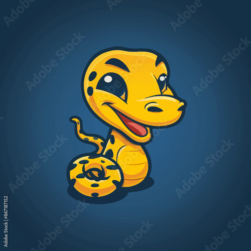 cartoon character logo, Python, winking, smiling, 2d, vector illustration, mascot logo