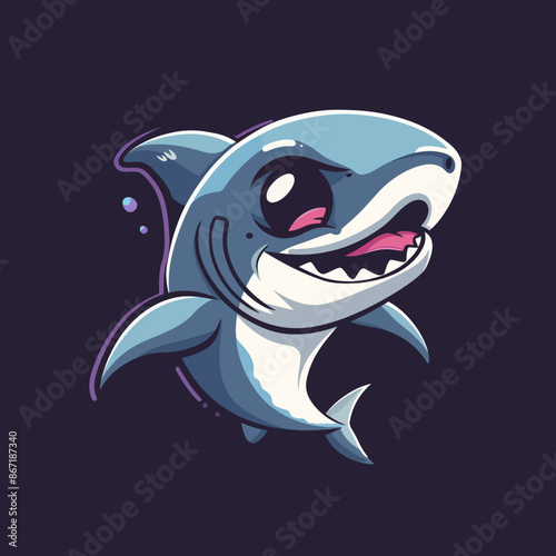 cartoon character logo, Shark, winking, smiling, 2d, vector illustration, mascot logo