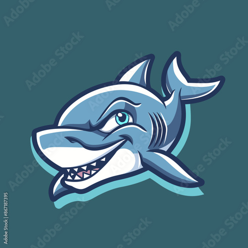 cartoon character logo, Shark, winking, smiling, 2d, vector illustration, mascot logo