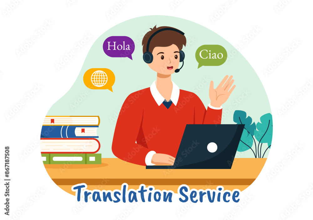 Translator Service Vector Illustration with Language Translation for Various Countries and Multilanguage Using Dictionary in a Flat Cartoon Background Translator Service Vector Illustration with Language Translation for Various Countries and Multilanguage Using Dictionary in a Flat Cartoon Background