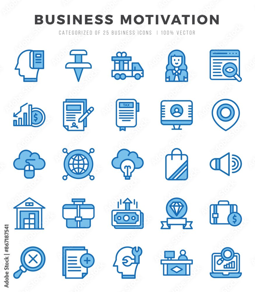 Business Motivation icons set. Collection of simple Two Color web icons.