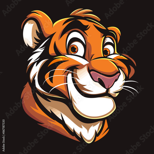 cartoon character logo, Tiger, winking, smiling, 2d, vector illustration, mascot logo