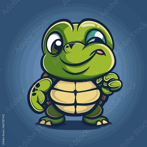 cartoon character logo, Turtle, winking, smiling, 2d, vector illustration, mascot logo