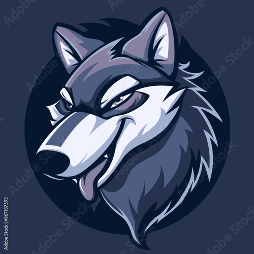 cartoon character logo, Wolf, winking, smiling, 2d, vector illustration, mascot logo