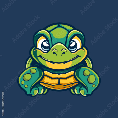 cartoon character logo, Turtle, winking, smiling, 2d, vector illustration, mascot logo