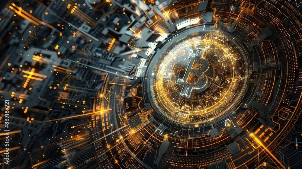 Fototapeta premium Intricate Blockchain Visualization with Intertwined Cryptocurrency Elements