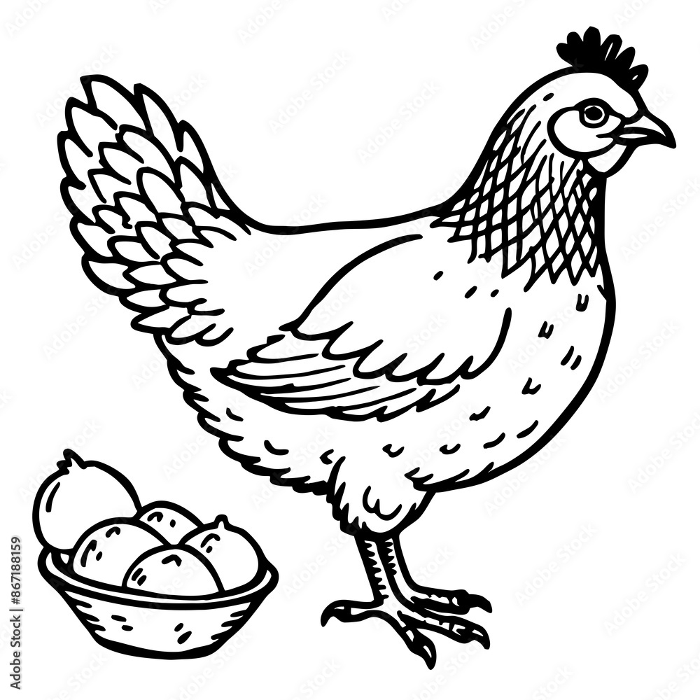 Chicken hen with nest eggs vector Chicken hen with nest eggs vector