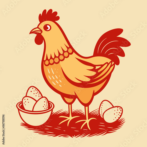 Chicken hen with nest eggs vector