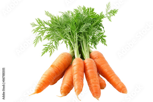Fresh Chantenay carrot with green leaves isolated on a white background.