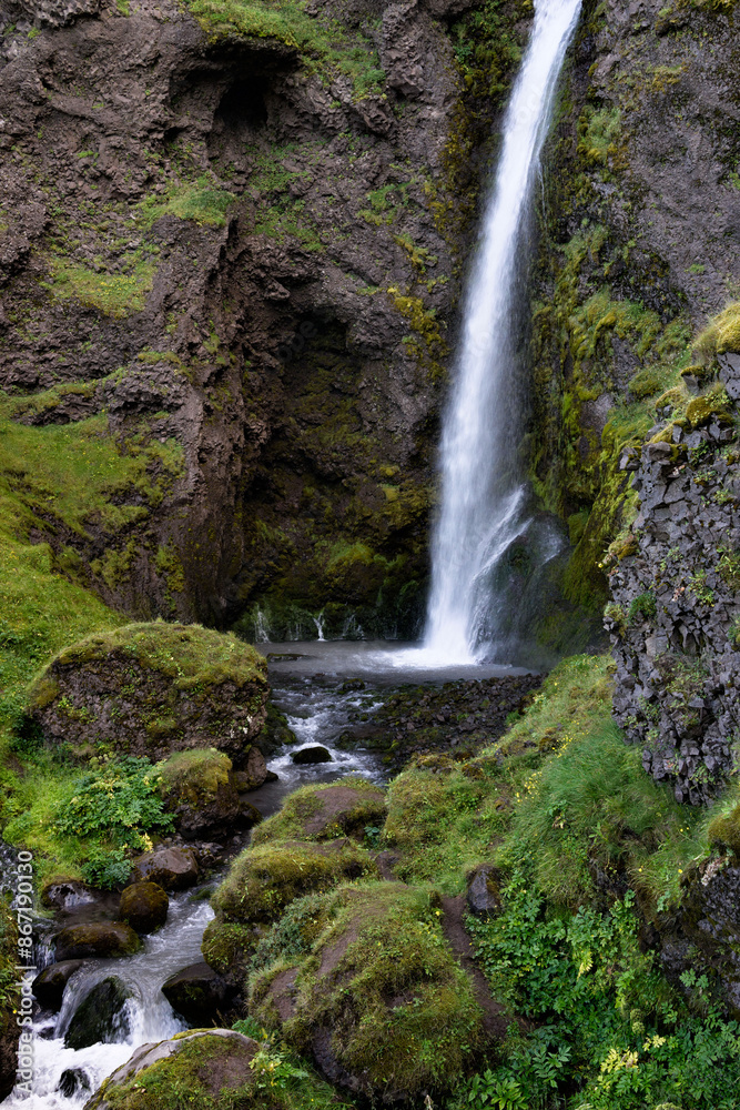Fototapeta premium Hidden Grófarækjarfoss waterfall hike in Iceland