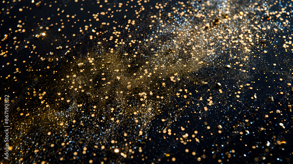 Obraz premium Blurred view of beautiful Christmas lights, bokeh effect Beautiful Golden Color Bokeh Effect glitter lights grunge background, glitter defocused abstract Twinkly Light ,Abstract gold bokeh with black