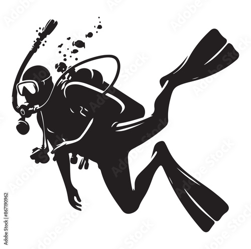 A vector Scuba diving silhouette vector isolated on white background
