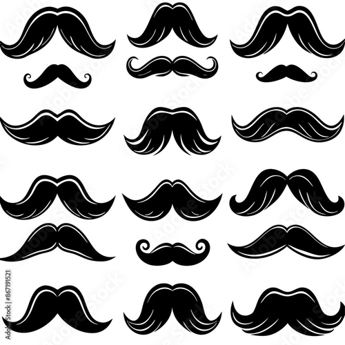 Various styles of mustaches against a white backdrop