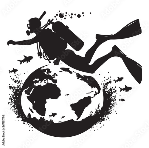 A vector Scuba diving silhouette vector isolated on white background