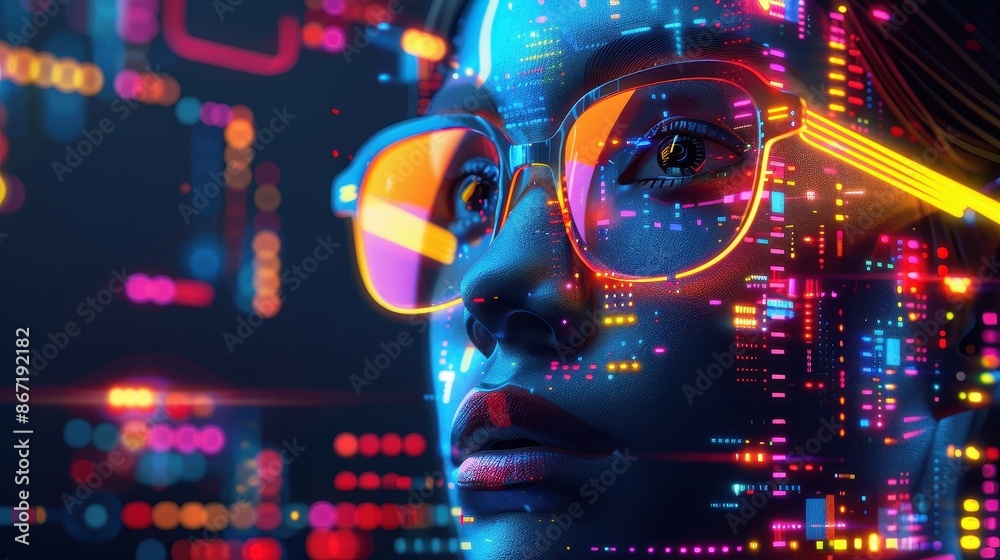 Fototapeta premium Algorithm producing vibrant marketing brochures, AI brochure writer, AI and advertising