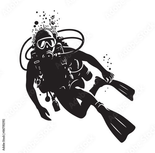 A vector Scuba diving silhouette vector isolated on white background