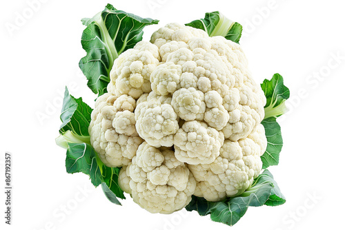 Tableau sur toile Fresh white cauliflower with leaves isolated on a white background