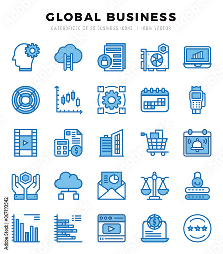 Set of simple Two Color Global Business Icons. Two Color art icons pack.