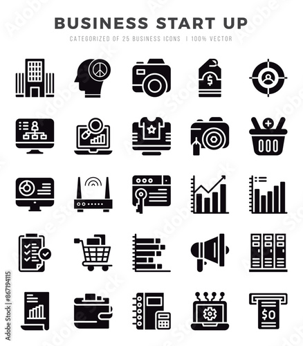 Business Start Up. Glyph icons Pack. vector illustration.