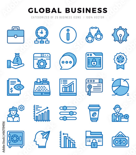 Collection of Global Business 25 Two Color Icons Pack.