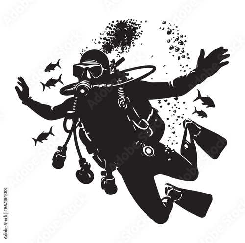 A vector Scuba diving silhouette vector isolated on white background