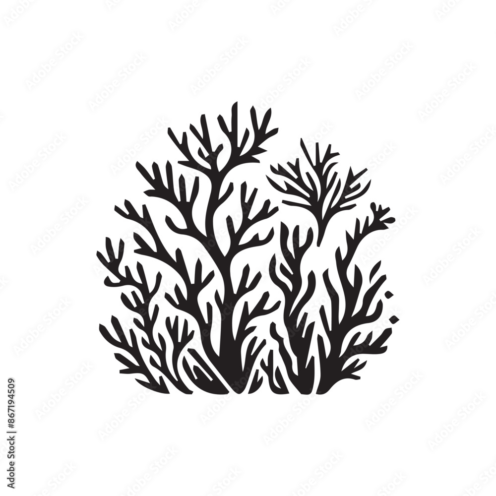 Black and white Sea corals silhouette simple sea corals isolated design Black and white Sea corals silhouette simple sea corals isolated design